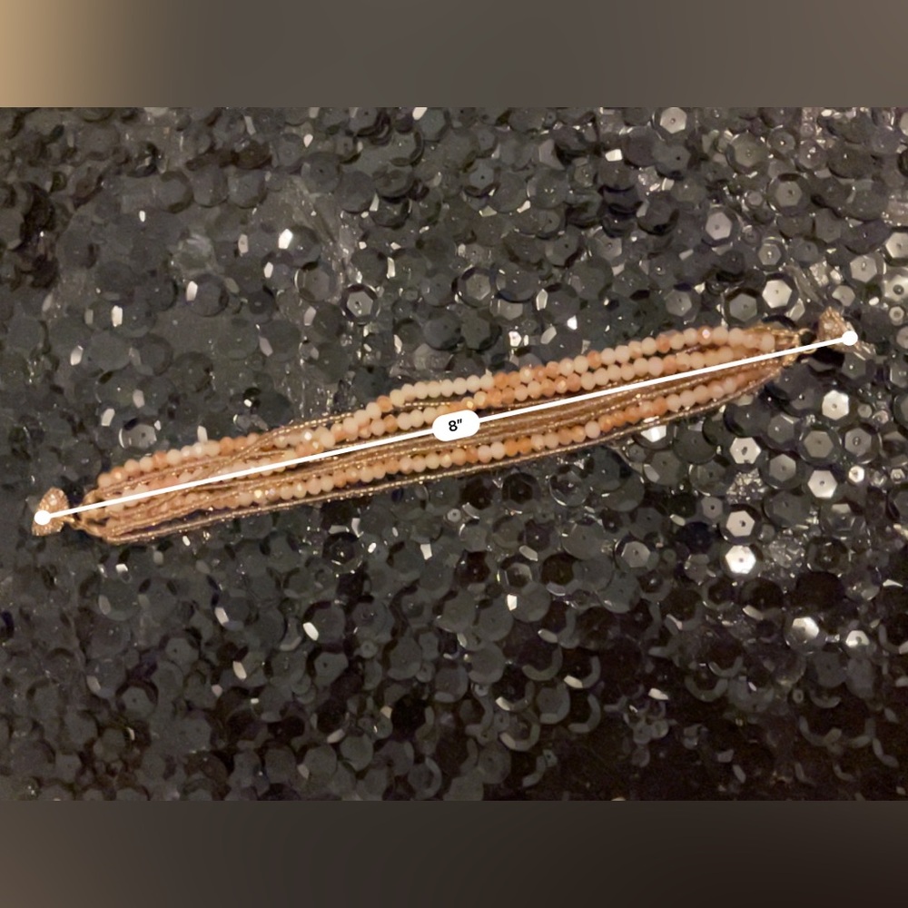 ~8” gold-tone peach 9-strand beaded bracelet magnetic clasp costume jewelry - Picture 5 of 6